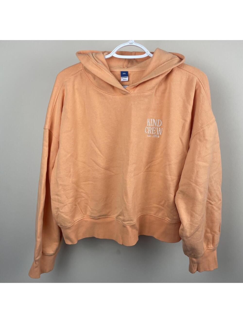 Women’s Old Navy Orange Hooded Cropped Sweatshirt Embroidered “Kind Crew” SZ XXL